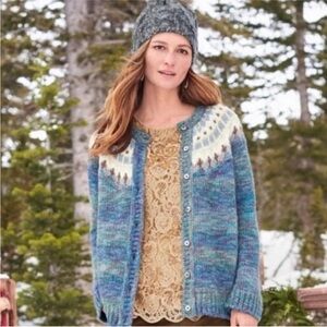 Sundance Starlight on the water Fair Isle Blue Cream Knit button Cardigan M
